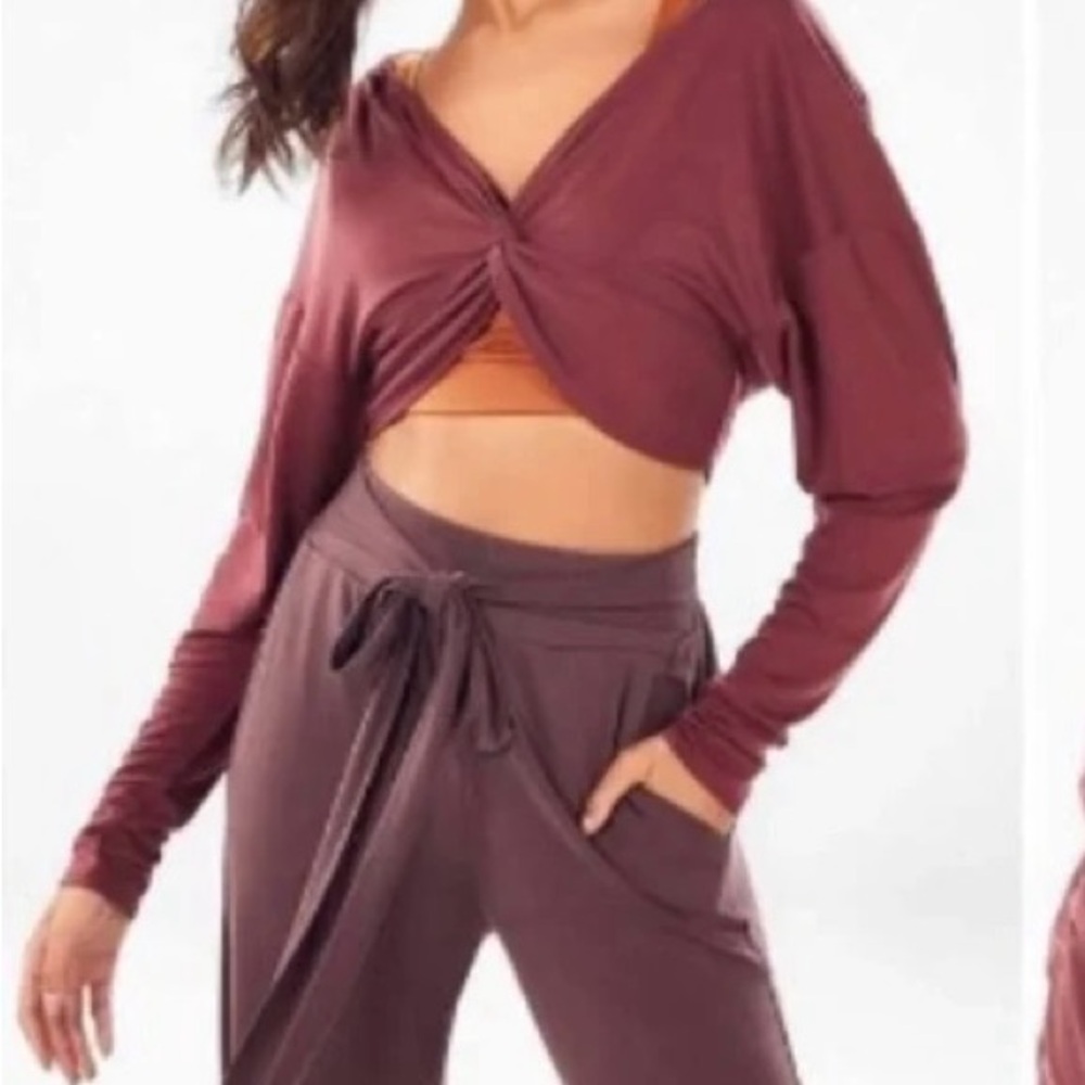 Fabletics Port Wine Twist Liv Front Cropped Layer Hoodie